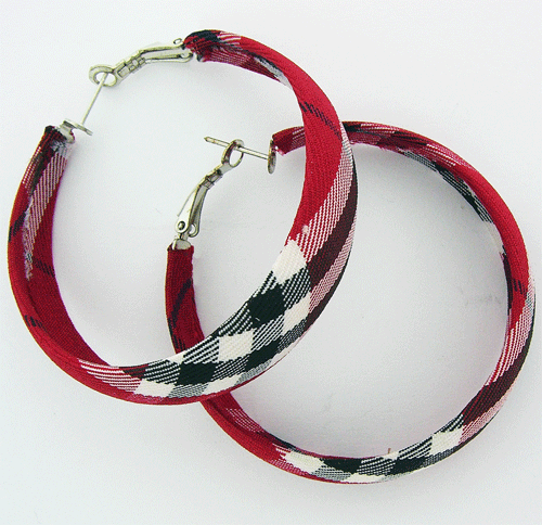 Red Plaid Hoop Earrings