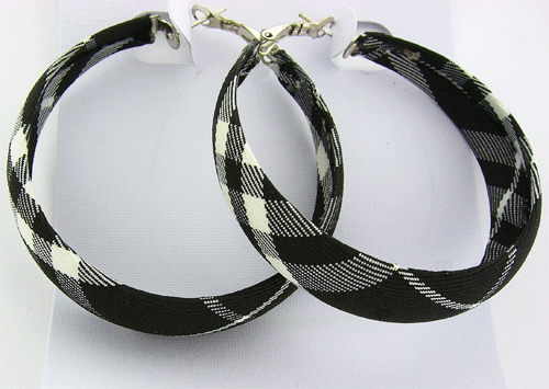Black and White plaid hoop earrings