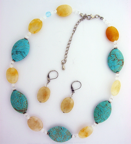 Turquoise and beige natural stone necklace