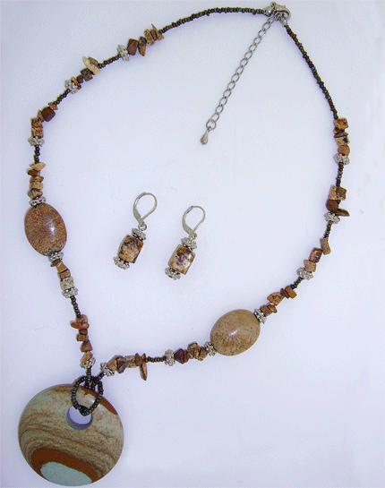 Picture Jasper Necklace & Earrings Set