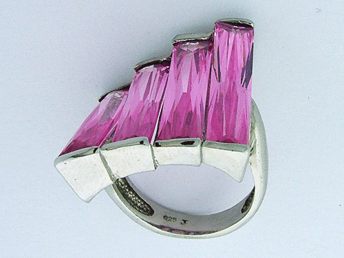 Silver Ring with Pink CZs
