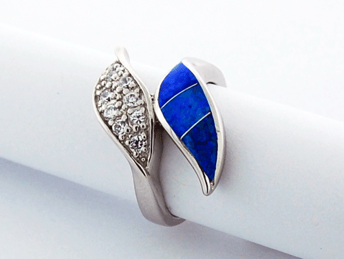 Blue Opal Ring with CZs