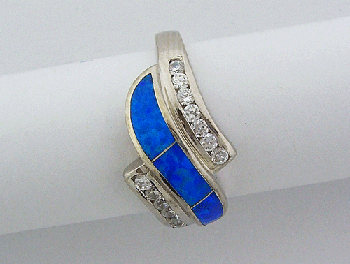 Blue Opal Ring with CZs