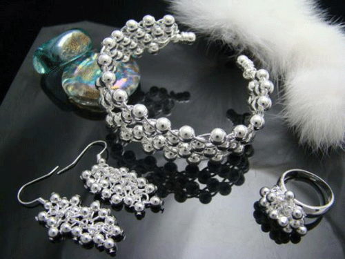 Sterling Silver Grape Bangle, Ring & Earrings Set